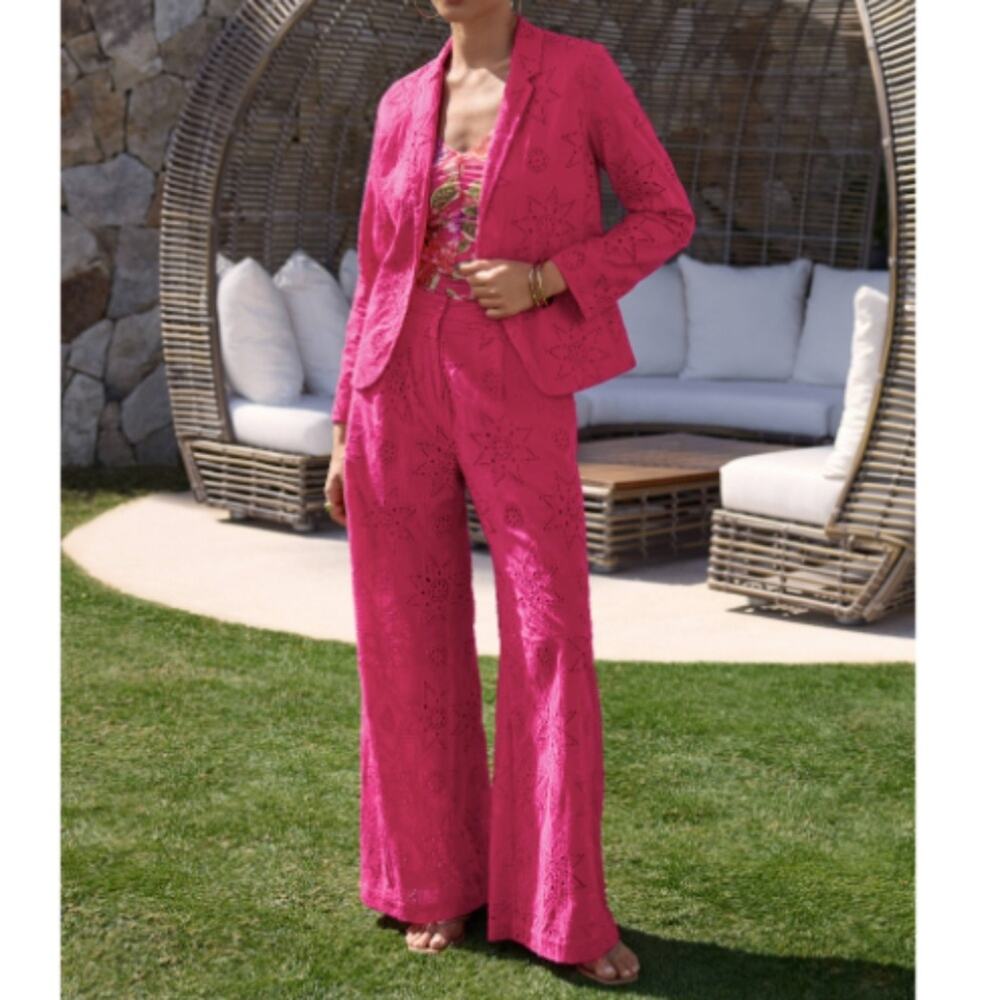 Jade by Johnny Was Joanna Eyelet Blazer Kolbie Pants Set Pink Love Potion S/M
